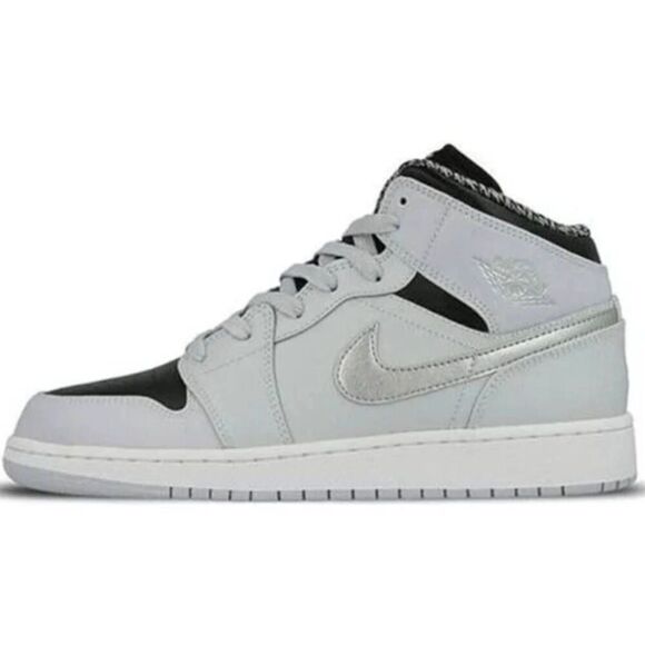 NIKE Air Jordan 1 Retro Mid "Platinum Metallic Silver" Sneakers Size 7Y/8.5 - Picture 1 of 9